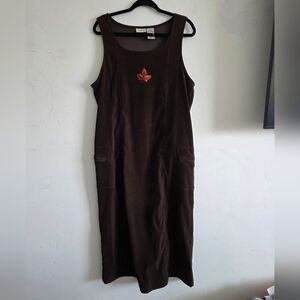 White Stag Brown Sleeveless Midi Dress with Leaf Embroidery